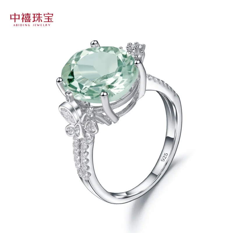 

brand genuine real jewels S925 Silver Green Amethyst Personalized Design Sense Fashion Light Luxury Inlaid Natural Color Treasur