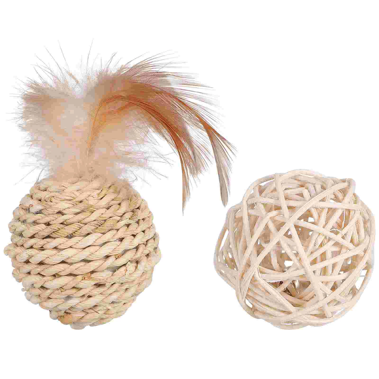 2pcs Cat Rattan Balls Play Balls with Bells Weave Rattan Interactive Ball Toys Kitten Corn Braid Balls