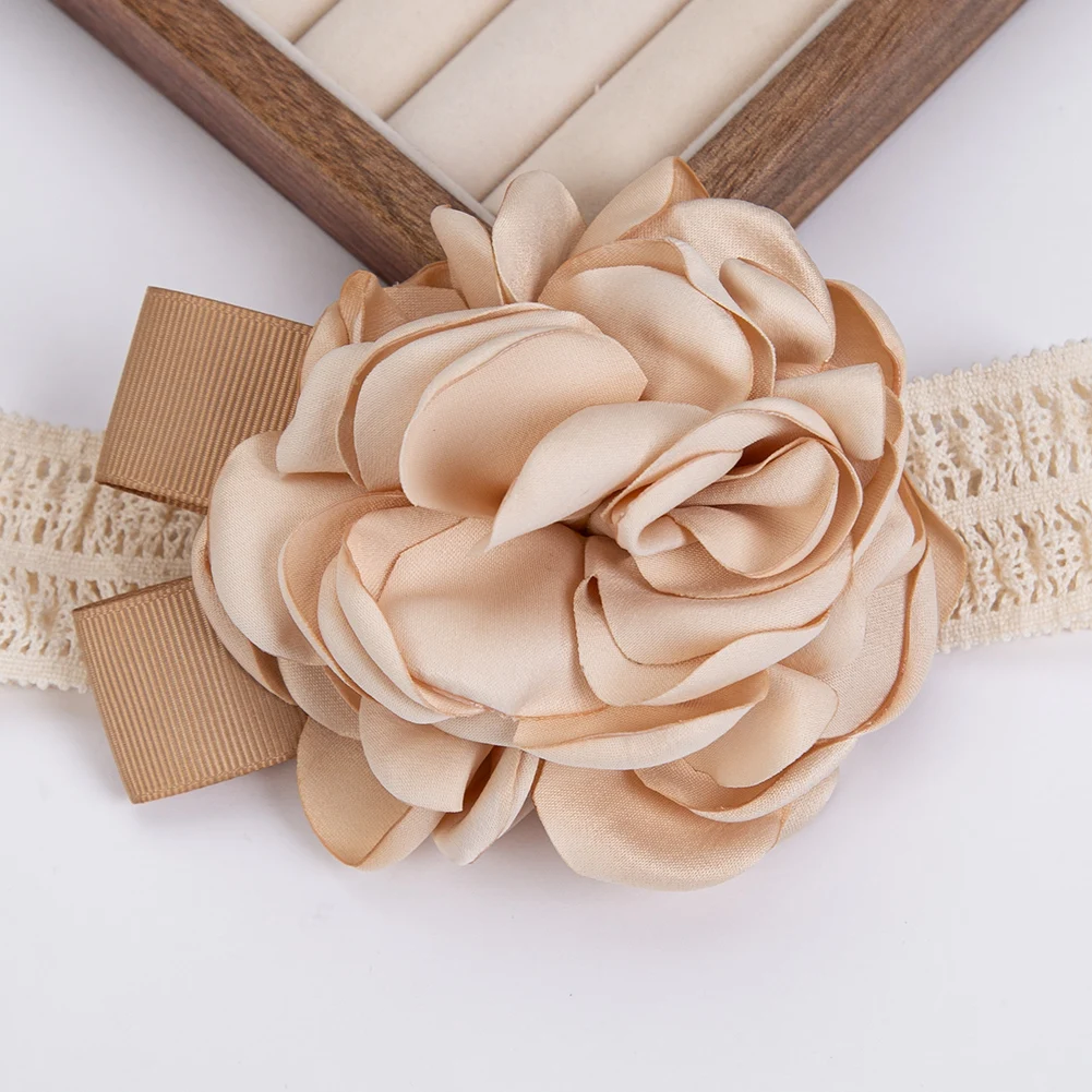 Cotton Lace Flower Baby Headbands Satin Rosettes Floral Korean Elastic Hair Bands Princess Newborn Girls Headwraps Kids Headwear