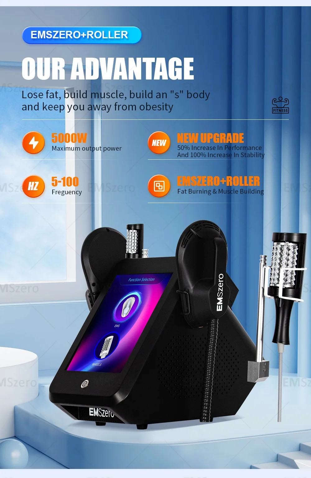 

Professional EMSZERO Slimming Machine 2 in 1 Roller Massage Lose Weight Therapy 40K Compressive Micro vibration Vacuum 6D Body