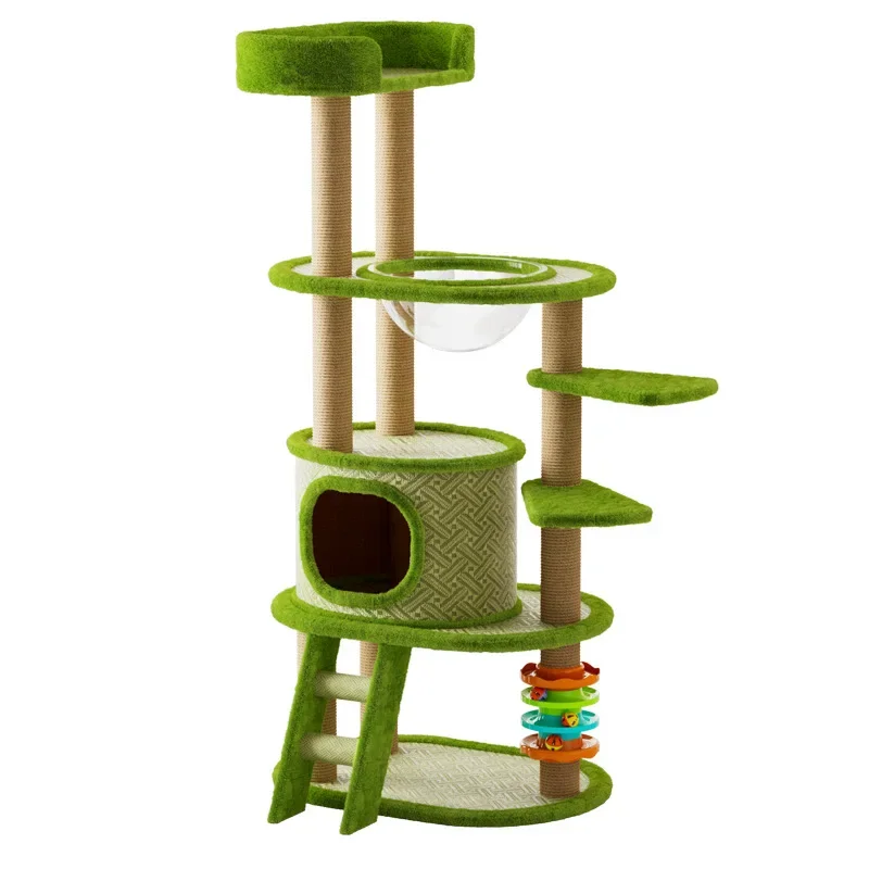 Green mat cat climbing frame cat tree jumping platform Large Cat tower tree house Four Seasons Universal Toys pet accessories