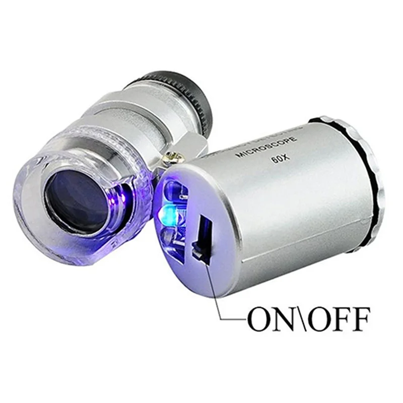 Precisionn 1 PCS Portable Mini Pocket 60X Microscope Handheld Magnifying Glass Loupe UV Light Currency Detector