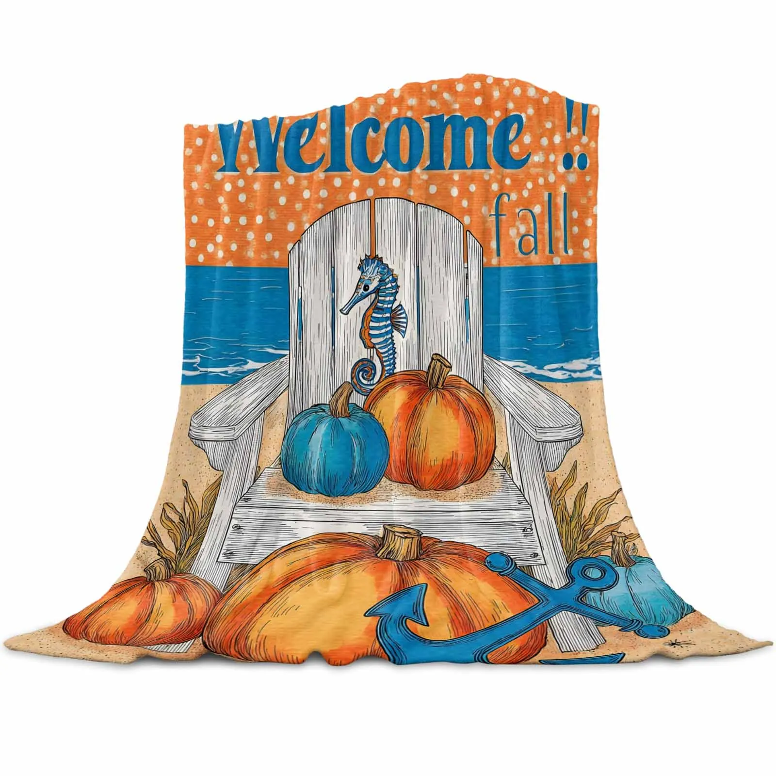 

Прибрежные тыквы, синий якорь, пледы в виде морского конька, одеяла для дивана-кровати, зимние мягкие плюшевые теплые семейные друзья, праздничные подарки