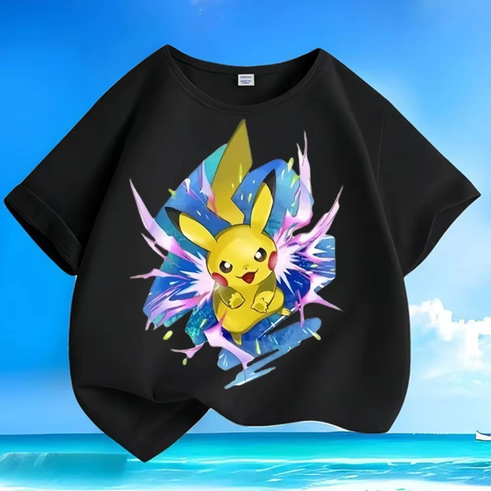 

Летние детские футболки с изображением Покемона Пикачу | Мягкий хлопок | Новые свободные и универсальные повседневные топы с круглым вырезом для мальчиков и девочек старшего возраста