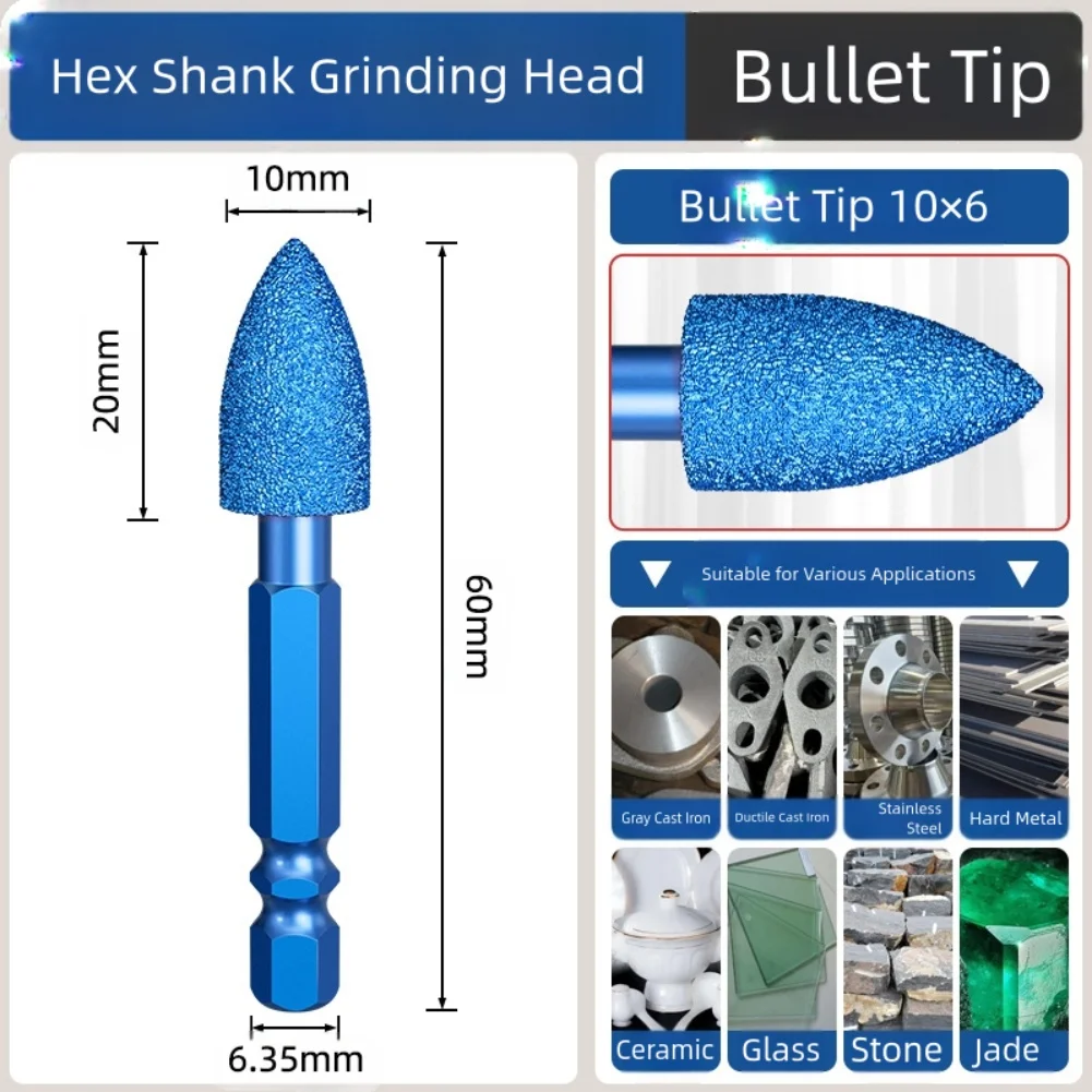 

Diamond Grinding Head Set Hex Shank Rotary File Stone Glass Polishing Carving Abrasive Tools Steel Alloy Grinding Head