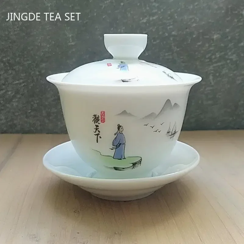 Gaiwan-Service à Thé en Porcelaine Alberoise Bleue et Blanche, Filles à Thé en Céramique Fait à la Main, Tasse de Voyage Portable, 160ml