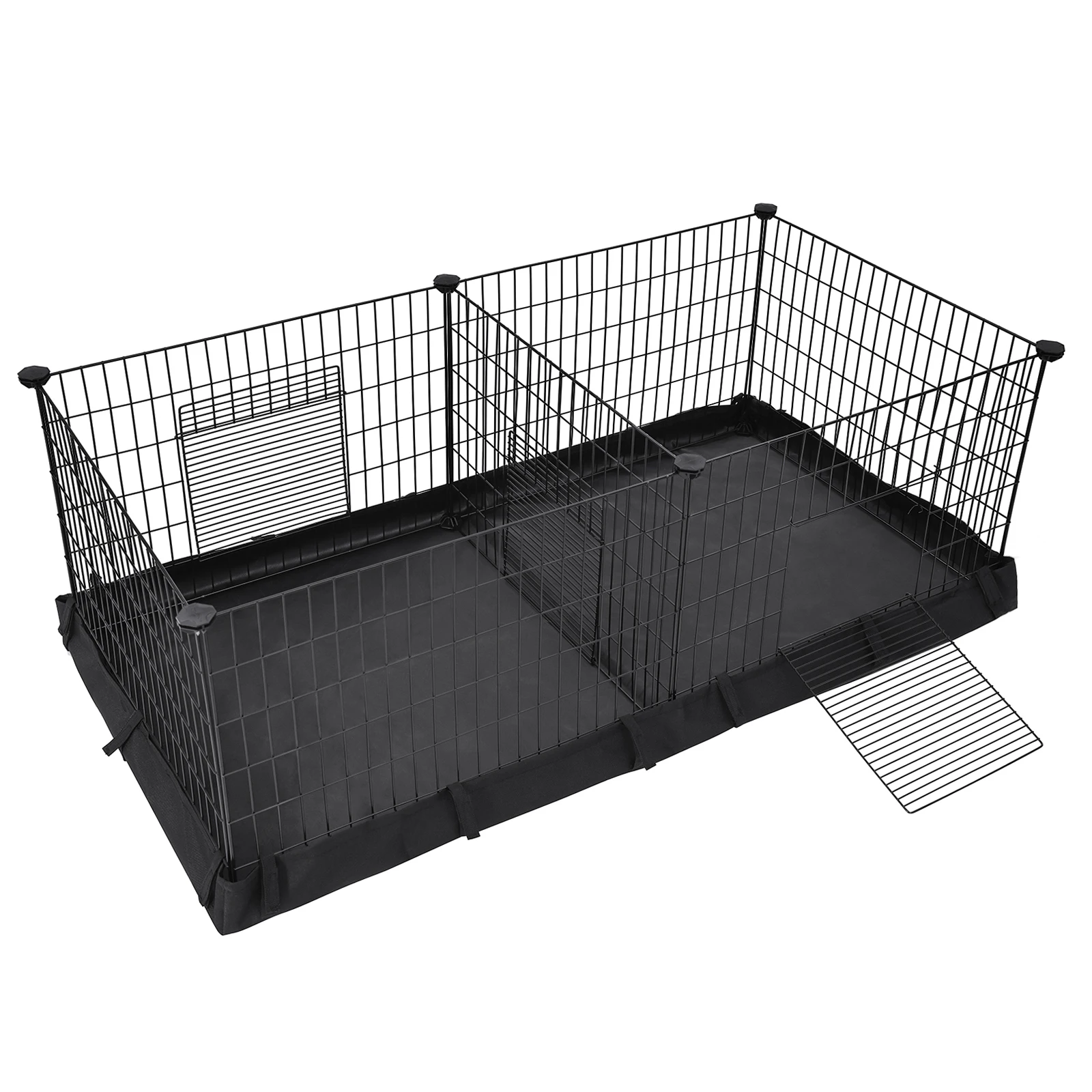 SONGMICS Small animal cage, 2 separate areas, with fabric floor, 3 doors