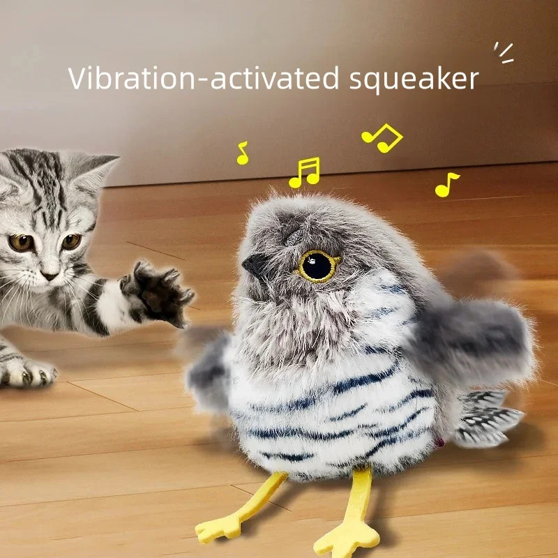 Pet Interactive Flapping Chirping Bird Cat Toy USB Rechargeable Touch Claw Activated Soft Plush Material for Pet