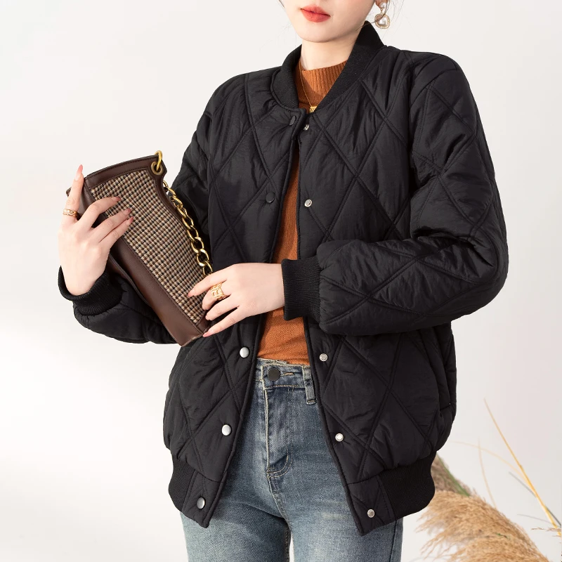 

Autumn Winter Fashion Stand Collar Women Coats Loose Thicken Cotton Padded Solid Color Simple Vintage Literary Female Jackets