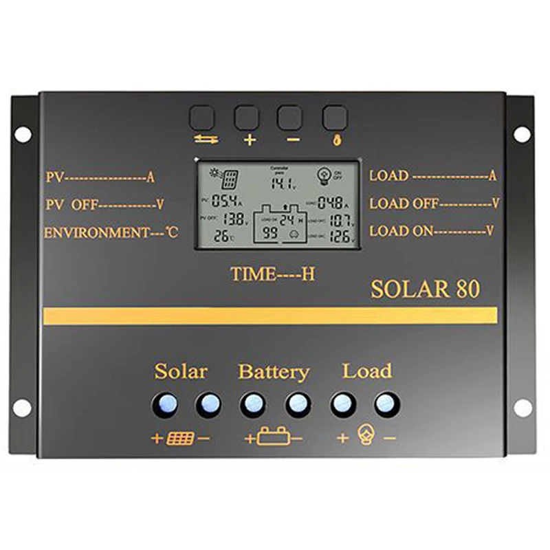 80A PWM Solar Controller 12V 24V Auto Charger Controller LCD Display Solar Panel Battery Charging Regulator USB 5V