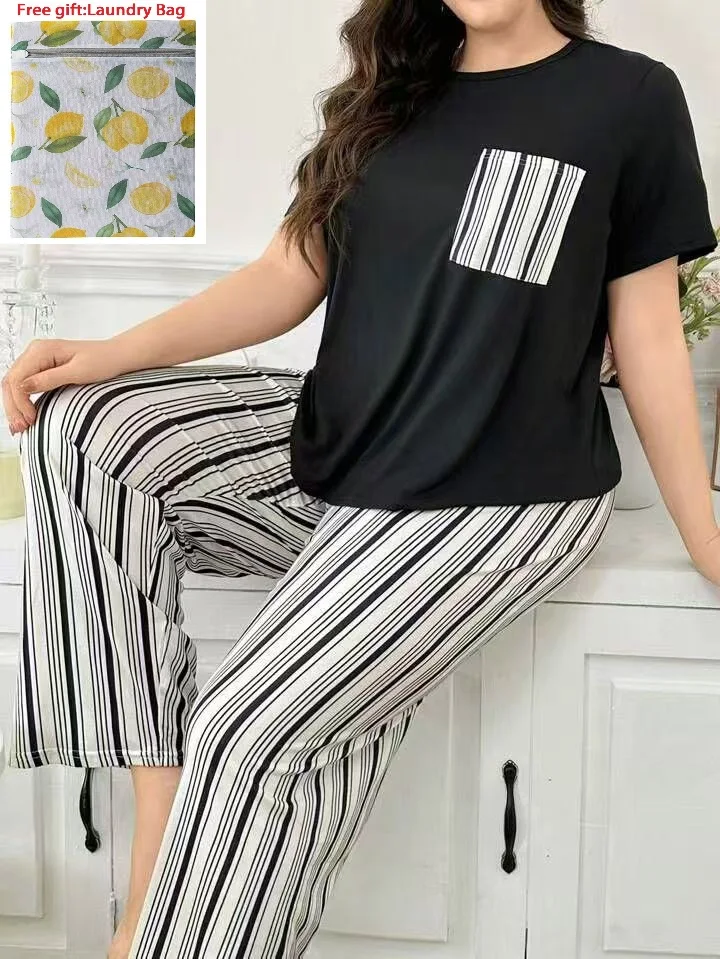

Women's summer sleepwear, short sleeved pants, thin design, suitable for wearing outside in summer, summer casual home wear