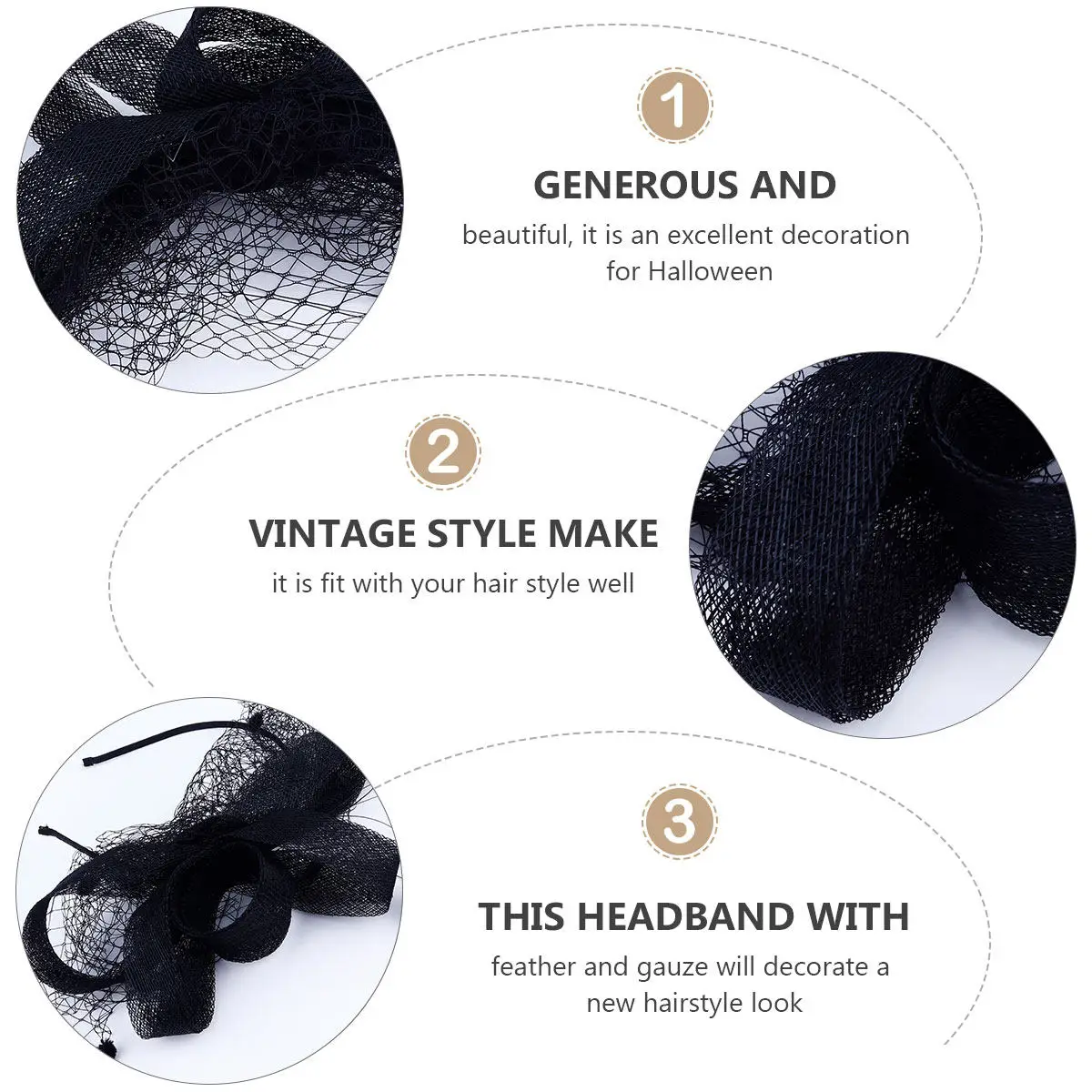 

Vintage and Gauze Hair Hoop Headband for Women Photo Prop Halloween Party Retro Banquet Styling Mesh Net Headdress