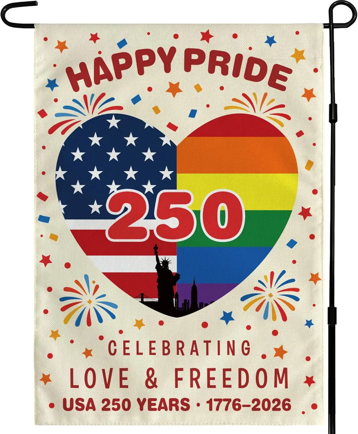 Pride Decorations - 4th of July Garden Flag | America 250 Years Rainbow USA Banner, Independence Day Decorations for Yard Po GGO