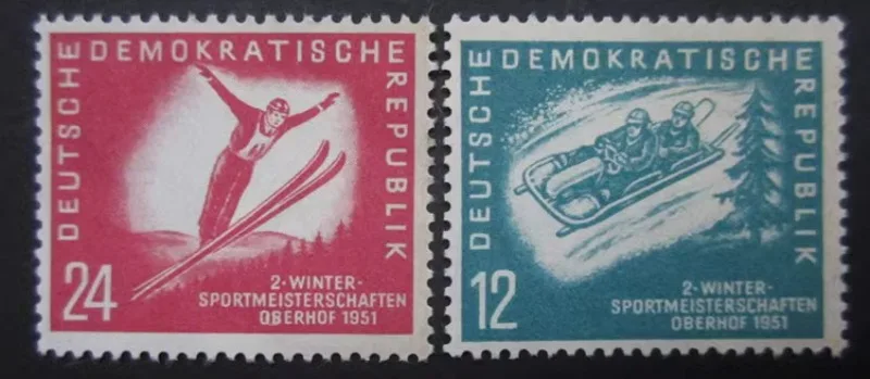 2 PCS, DDR, 1951, Winter Sports, Real Original Post Stamps, MNH