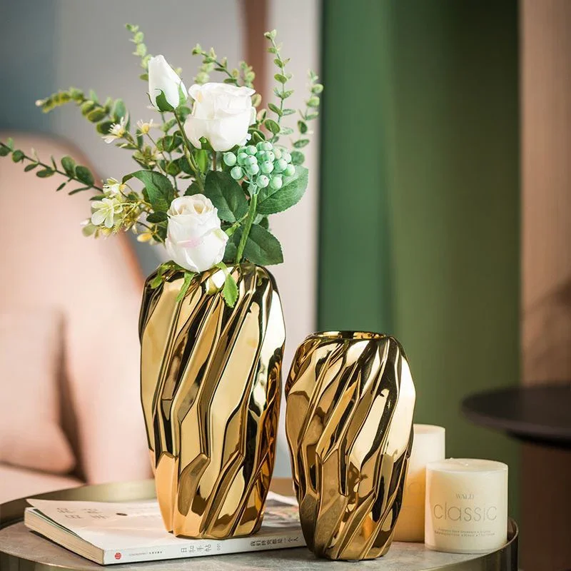 Galvanisierte goldene/silbrige Keramikvase, Blumenarrangement für Zuhause, Wohnzimmer, Hochzeit, Hotel, kreativ, leichter Luxus, 1 Stück
