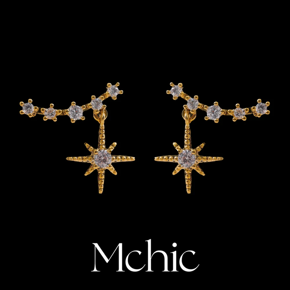 Mchic Delicate Bling Cubic Zirconia North Star Drop Earrings Korean Temperament Fashion Versatile Daily Ear Jewelry Party Gift