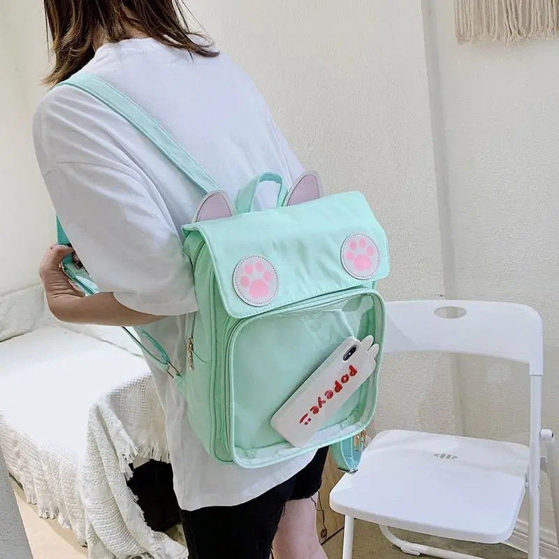 

Fashion Harajuku Ita Bags High-capacity Transparent Backpack All Match Candy Color Canvas School Bag Cute Cartoon Kawaii Bag