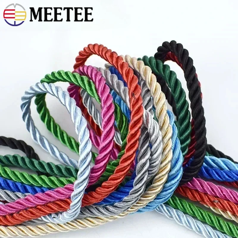 Cordons de sac en Nylon de couleur 2/5/10/20M 5mm, 3 actions, corde torsadée, textile de maison, ceinture tressée, cordon de décoration, cordon de serrage, accessoire de couture pour bricolage