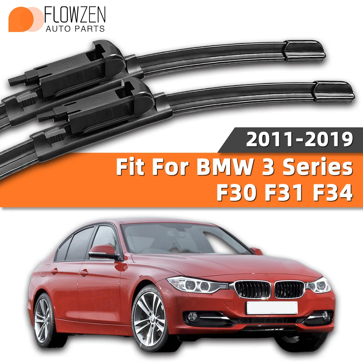 PINMOAP 2PCS Natural Rubber Car Front Windshield Wiper Fit For BMW 3 Series F30 F31 F34 2011-2019 All-Season Use Auto Accessory