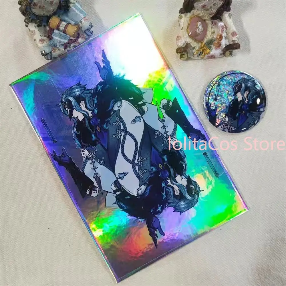 Genshin Impact Wanderer Il Dottore Pantalone Sandrone Anime Papel de Colores Láser Shikishi Pin de Metal Broche Regalo de Cumpleaños Cosplay