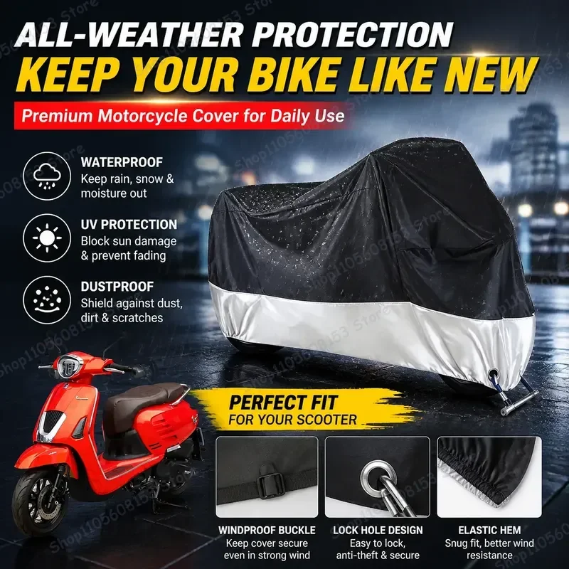 For BIAOBEN Winola 150 Motorcycle Cover Waterproof Dustproof UV Resistant Outdoor Scooter Cover Windproof Heavy Duty Bike