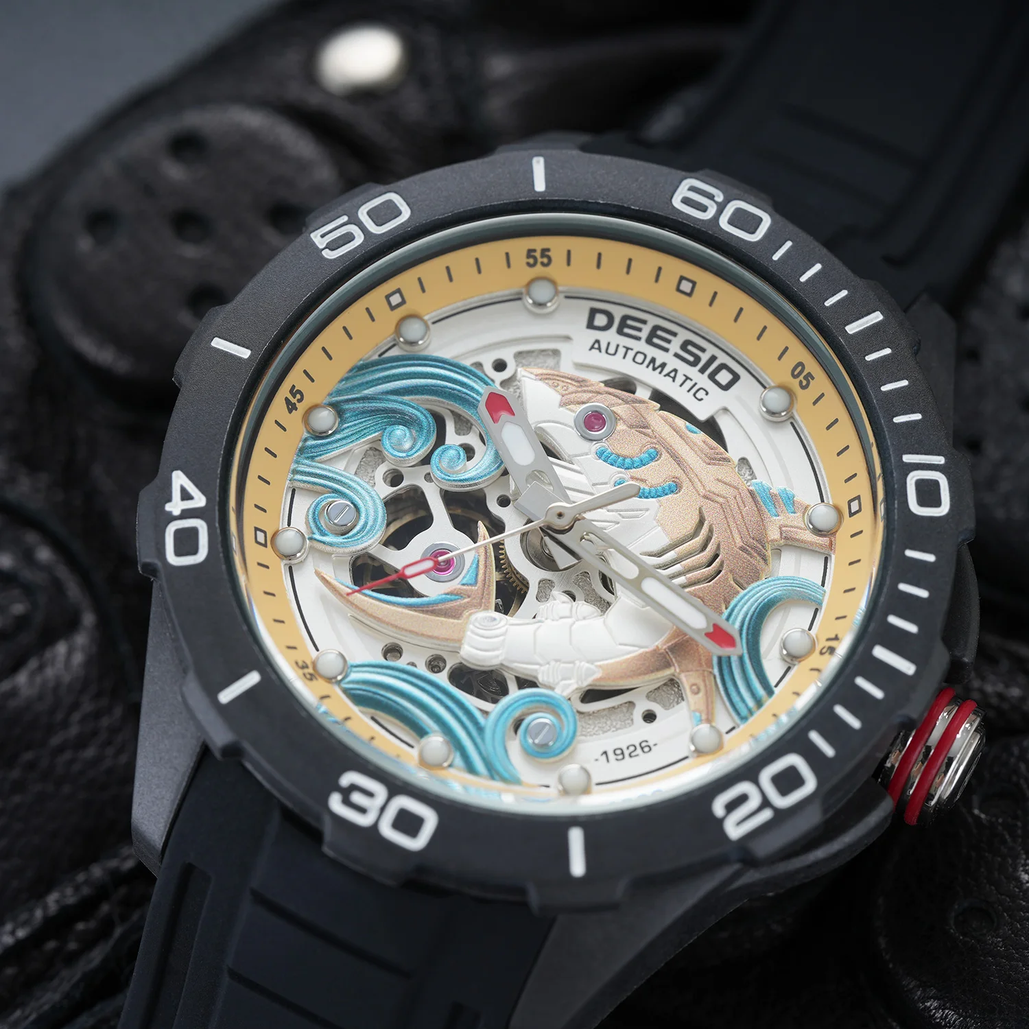 Deesio Luxury Men's Automatic Mechanical Watch |Upgrade Carbon Fiber Case Lightweight + 3D Relief Dial, Luminous Hands & 100M/10ATM Waterproof | Silicone Strap | Casual Sport to Business Fashion | Unique Skeleton Design, Perfect Gift for Him/Boyfriend view 6