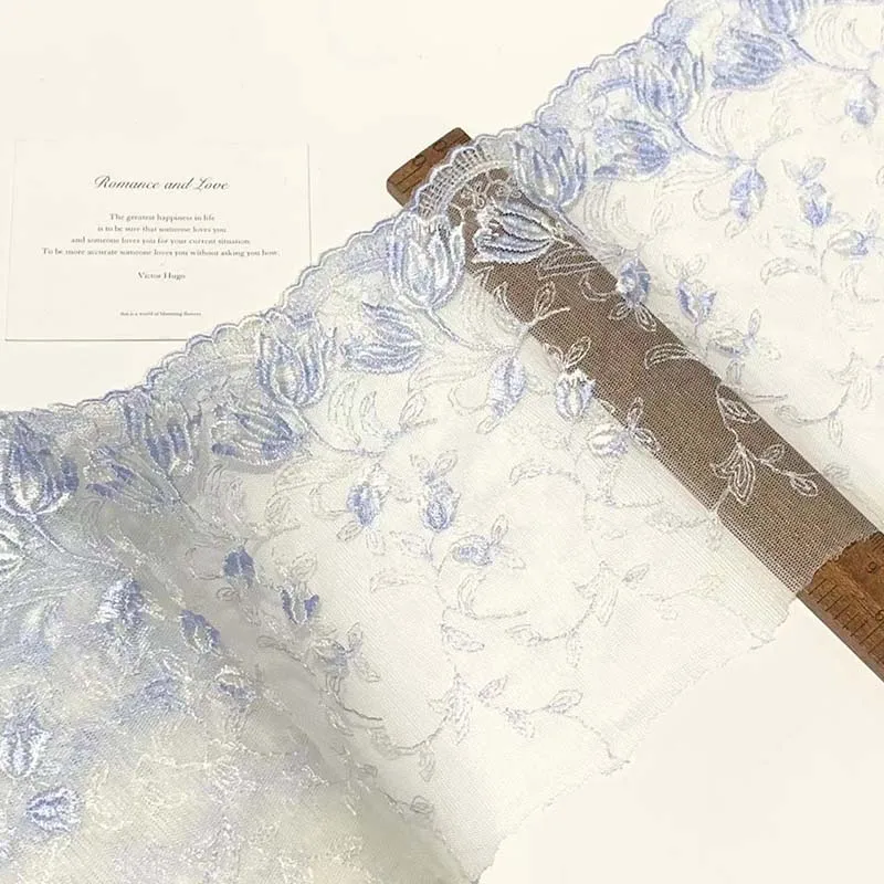 15Yards Light Blue Floral Embroidered Lace Trim Fabric Mesh Bra Wedding Dress Lingerie Sewing Underwear Trimmings