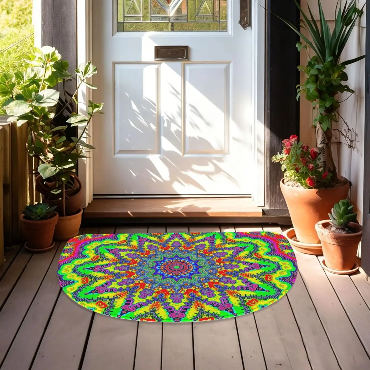 Psychedelic Trippy Acid LSD Art Soft Flannel Half Round Doormat Non Slip Bathroom Mat Absorbent Floor Carpet for Garage