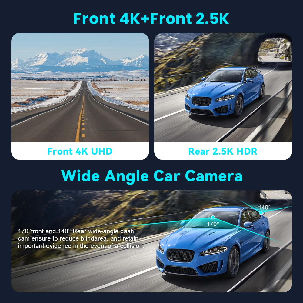 Soam 4K+2.5K ADAS Dash Cam 3.2' IPS Screen 170° Built-in WIFI/GPS G-Sensor 24H Parking Monitor Camera Night Vision WDR APP Black