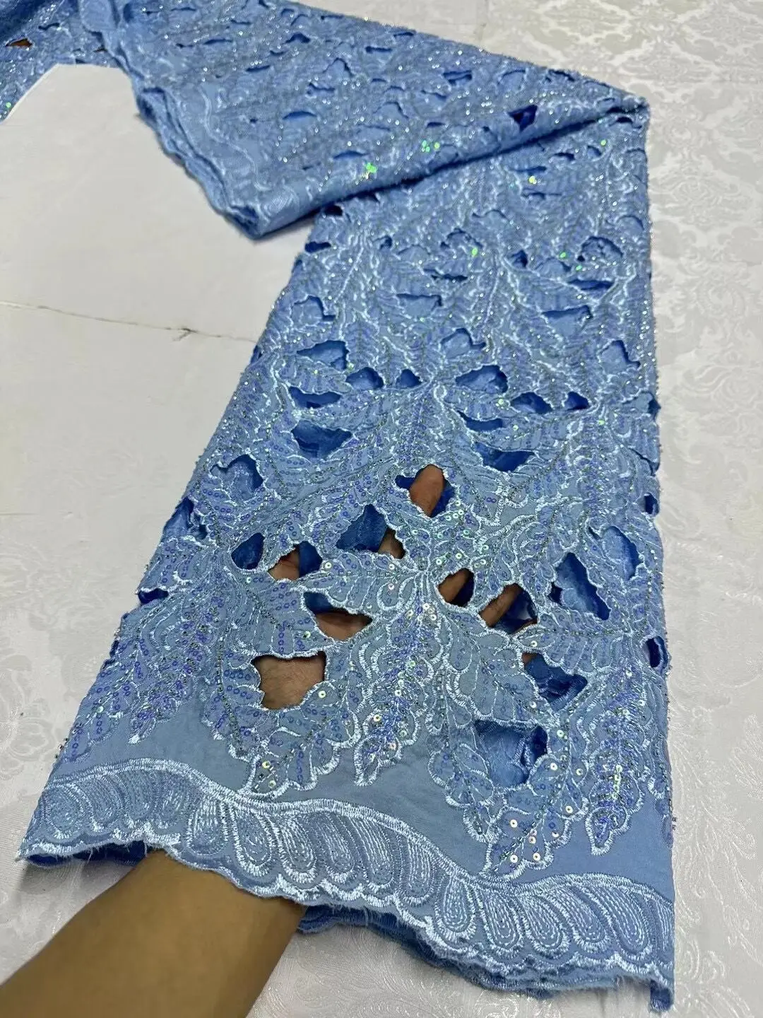 Guipure Cord Lace with Sequins 5 yards 2024 High Quality African Water Souble Lace for Sewing Nigeria Wedding Party Dress JL363