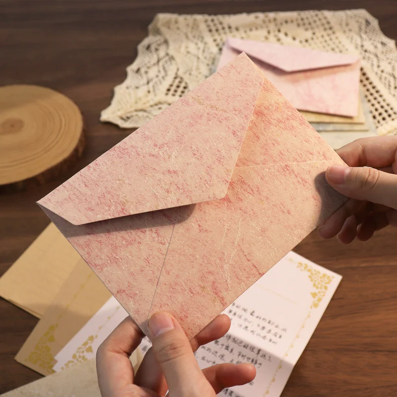 New 5Pcs Gilded Channel‑Style Shadow Envelopes Textured Envelopes Handwritten Love Letters Birthday Greeting Cards Invitations