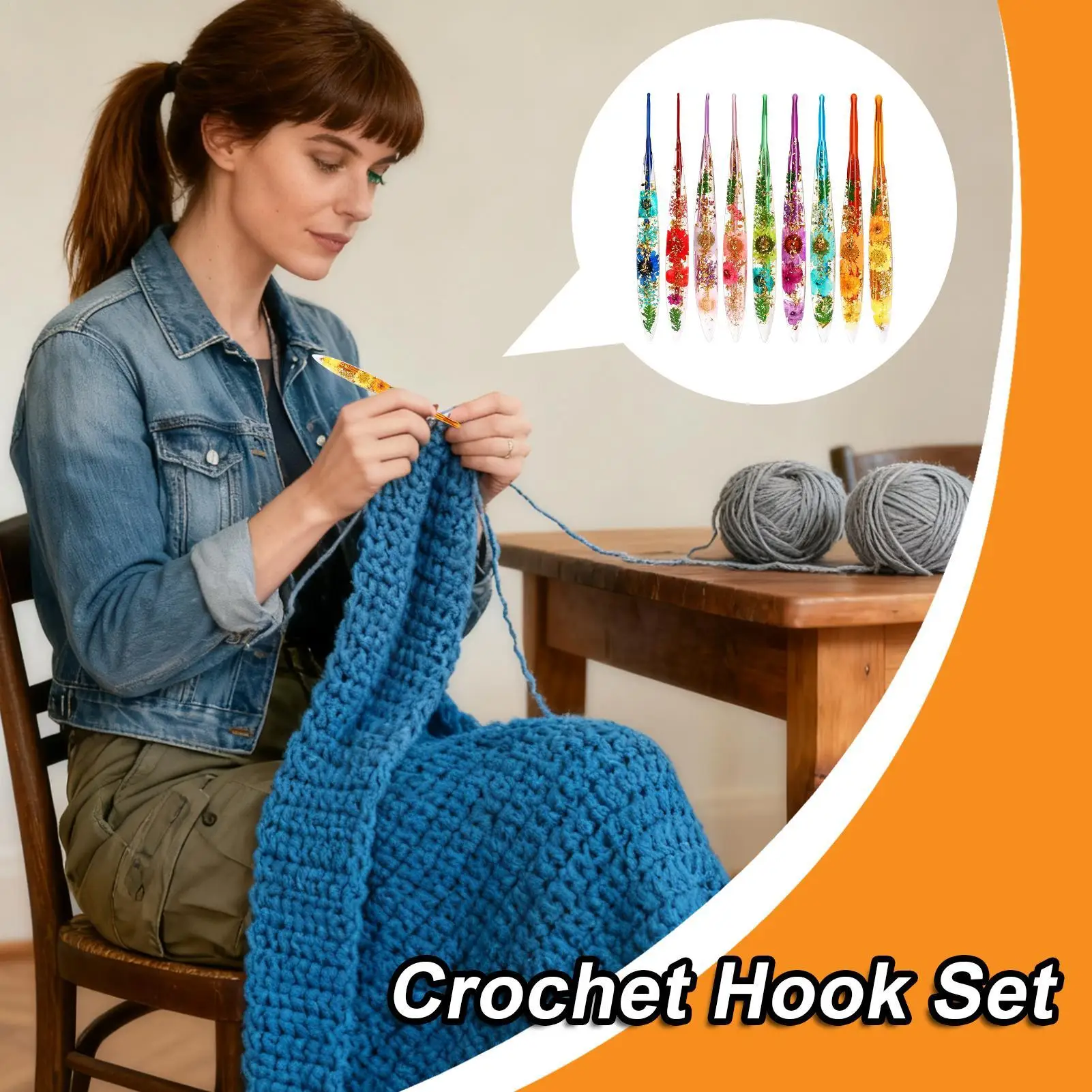 الراتنج الكروشيه السنانير مجموعة مريح أنيق الأزهار الحرفية الغزل نسج 9 قطع الحرفية الفن الغزل الكروشيه السنانير عدة ل بطانية دمية قبعة #2