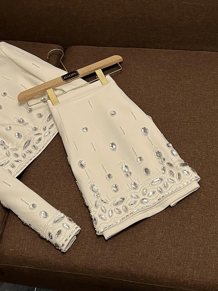 Faionable Heavy-Du ort Beaded Diamond Embellied f Skirt Set Two-Piece Set Celebri Inspired Ele Ensemble