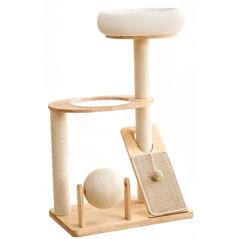 

Modern Wooden Faux Rattan Space Capsule Palm Tree cat House for Big cat Luxury Small Pet cat Tree with Scratcher Post