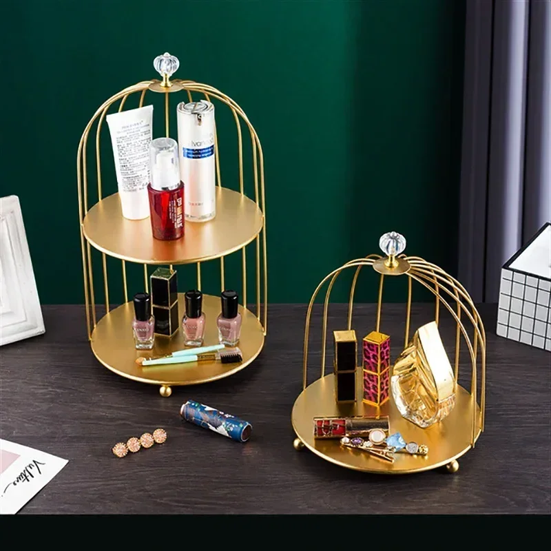 Metal Bird Cage Cosmetic Storage Organizer Lipstick Perfume Skin Care Products Finishing Rack Bathroom Shelf Accessories Gift