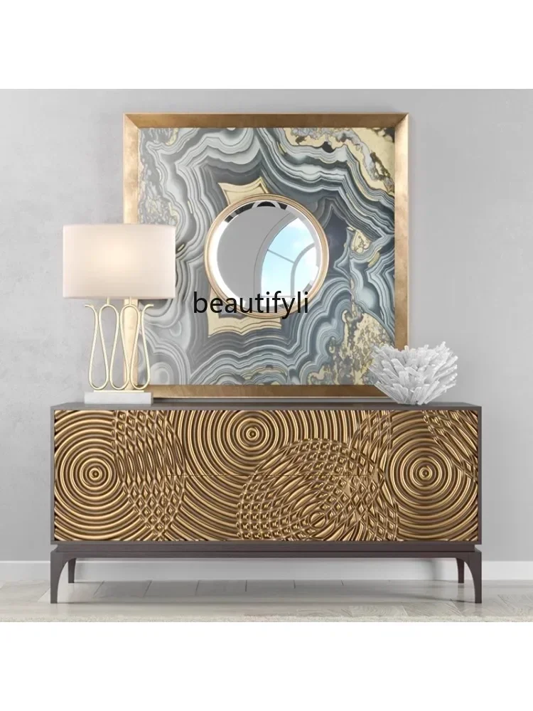 182C American Light Luxury Style Entry Door Positive Entrance Sideboard Cabinet Post-Modern Solid Wood Carved Curio Cabinet