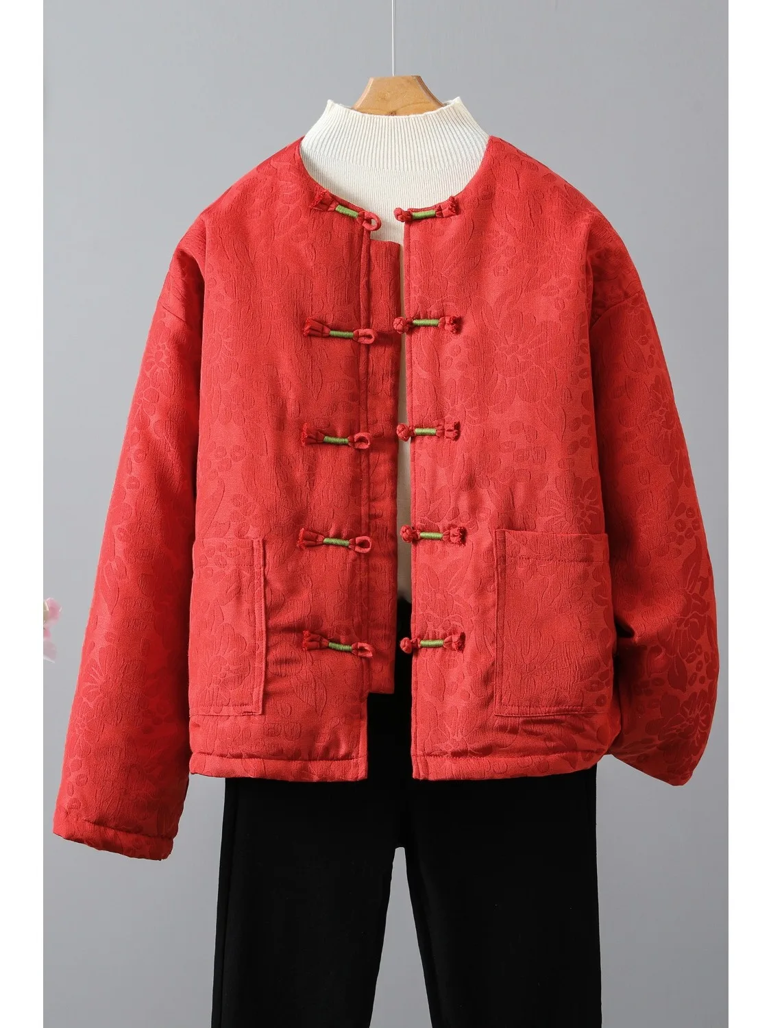 

Теплый красный хлопковый джат с вышивкой Thiened, женская зимняя художественная национальная круглая хлопковая одежда на пуговицах Ne, маленькая одежда...