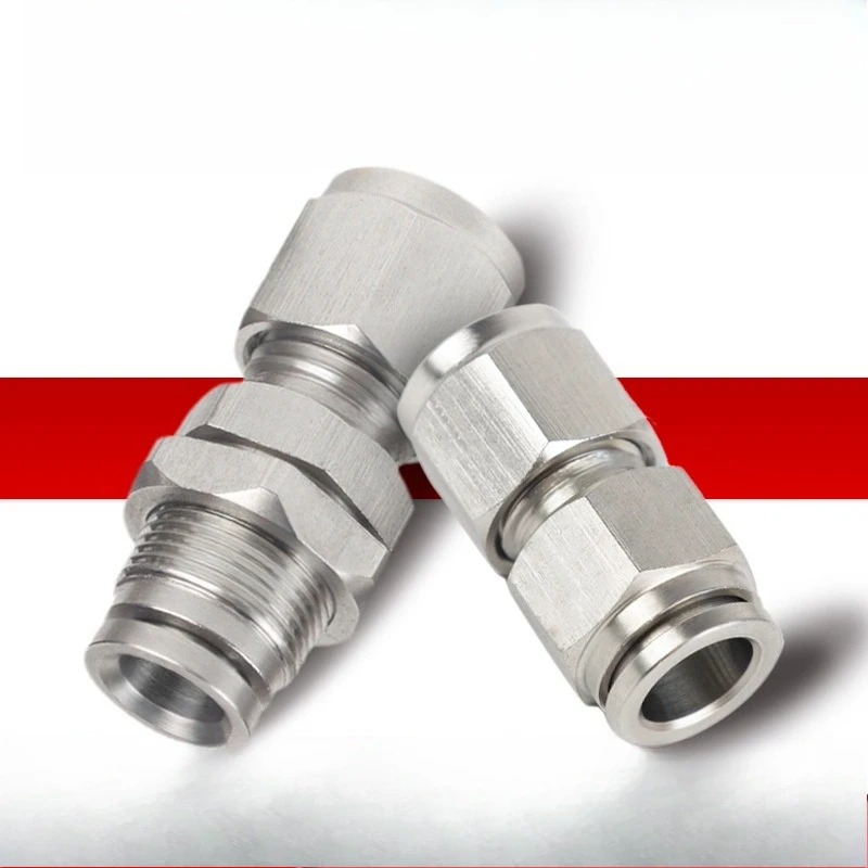 

304 Stainless Steel Bulkhead Fitting PK4-16mm, Quick Connect Pneumatic Coupler for Air Hose to Pipe, PZ Lithium Battery Tool