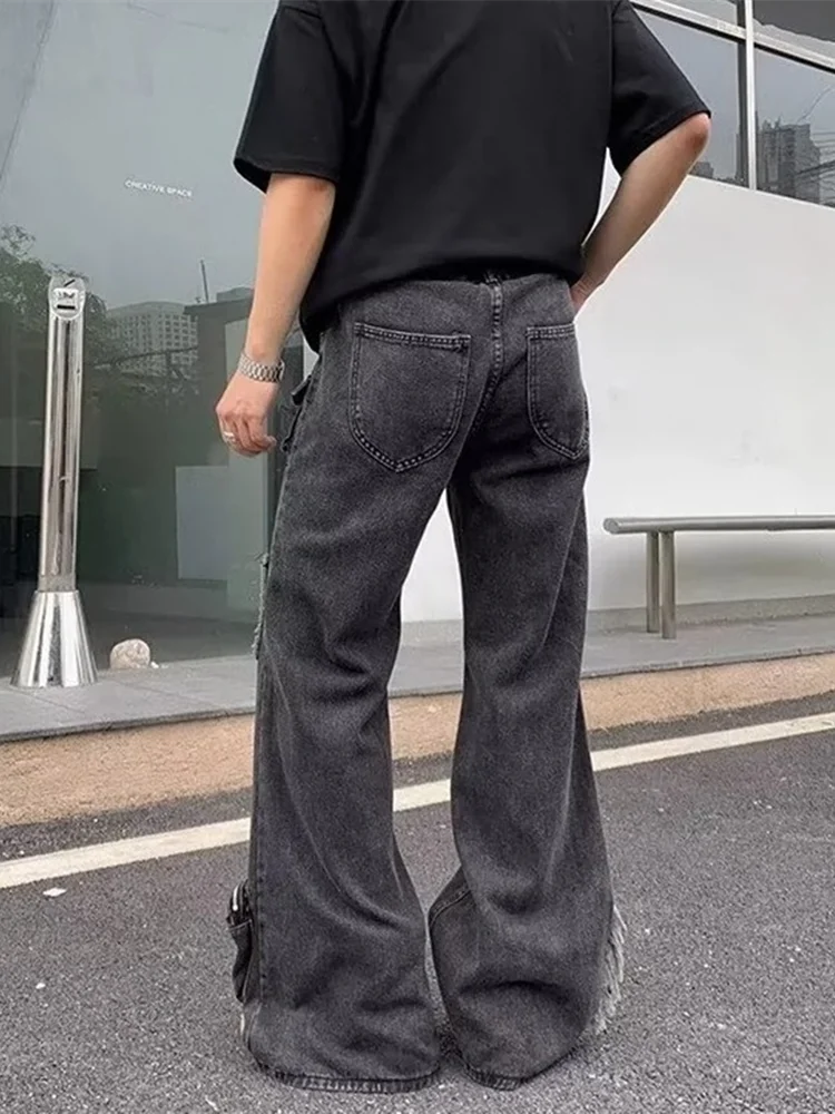2026 Ropa Grunge Y2K Streetwear Washed Black Ripped Baggy Flare Jeans Pants Men Clothes Multi Pockets Harajuku Cotton Trousers