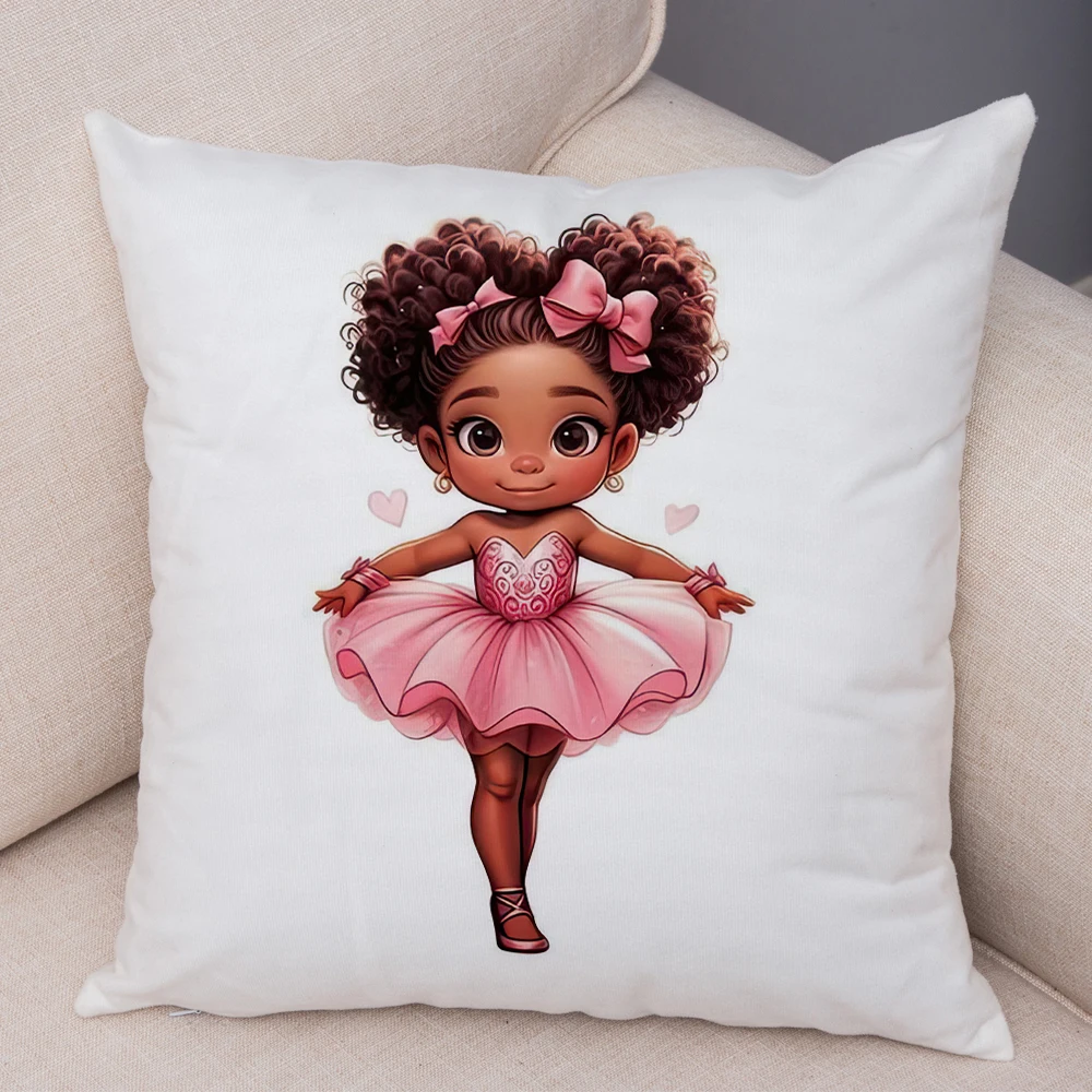 Nordic Style Pink Princess Girl Cushion Cover Decor Cartoon African Girl Pillow Case for Sofa Super Soft Short Plush Pillowcase