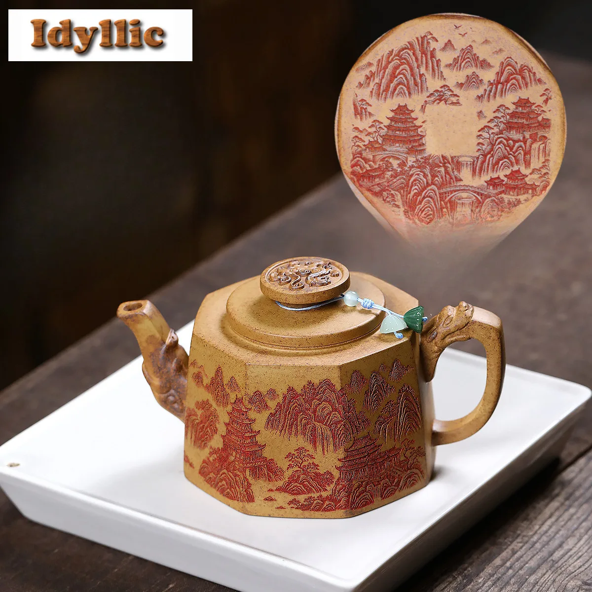 

370ml Authentic Yixing Purple Clay Teapots Handmade Octagon Dragon Pot Raw Ore Wood-fired Porcelain Mud Kettle Zisha Tea Set