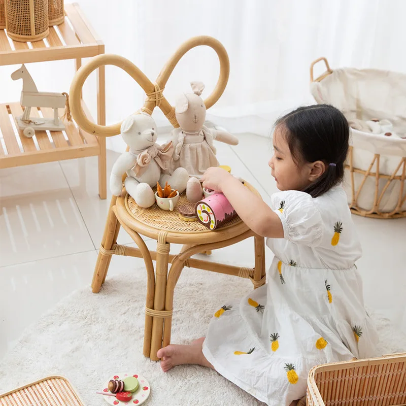 CX photography, Korean primary color rattan chair log color simple