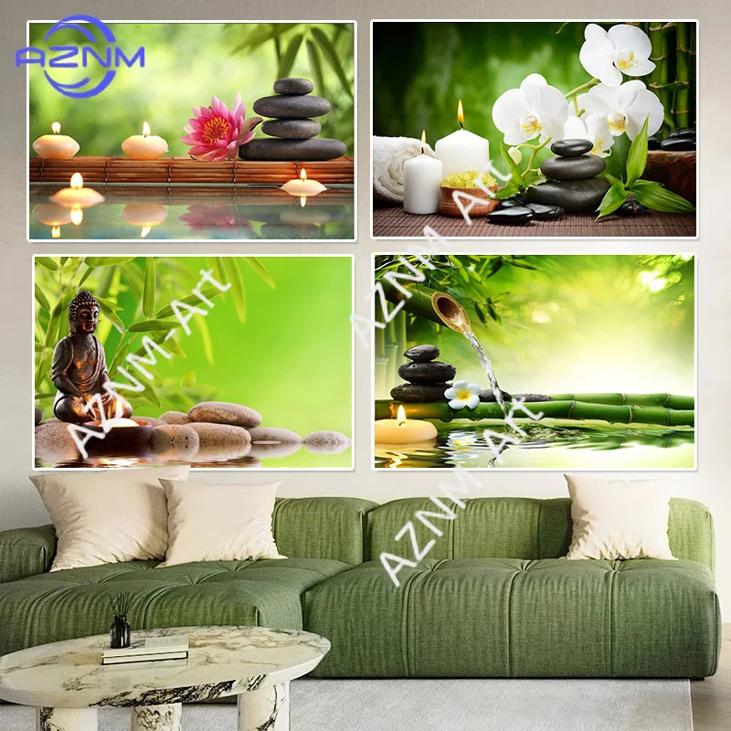 ZEN Poster Stone Bamboo Water Drops Green Leaf Still Life Meditation Wall Art Picture Canvas HD Print Buddha Home Decor Paint