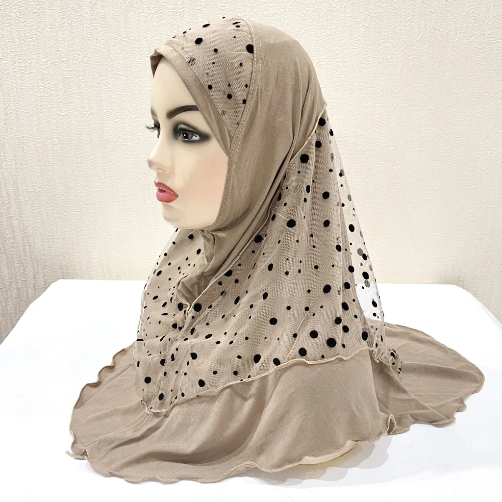 Moda lunares malla Hijab mujeres musulmanas bufanda instantánea turbante Amira Islam oración Hijabs árabe envoltura para la cabeza pañuelo para la cabeza 12 Uds