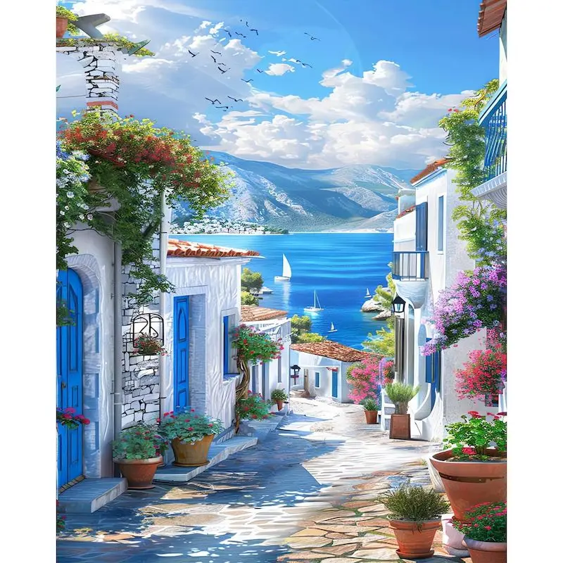 

GATYZTORY Paint By Number Town Landcape For Adults Picture By Numbers House Acrylic Paint On Canvas DIY Frame Home Decor