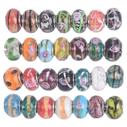 5PCS 14mm Rondelle Shape Handmade Murano Lampwork Glass European Charms Big Hole Loose Beads For DIY Bracelet Findings 42#~113#