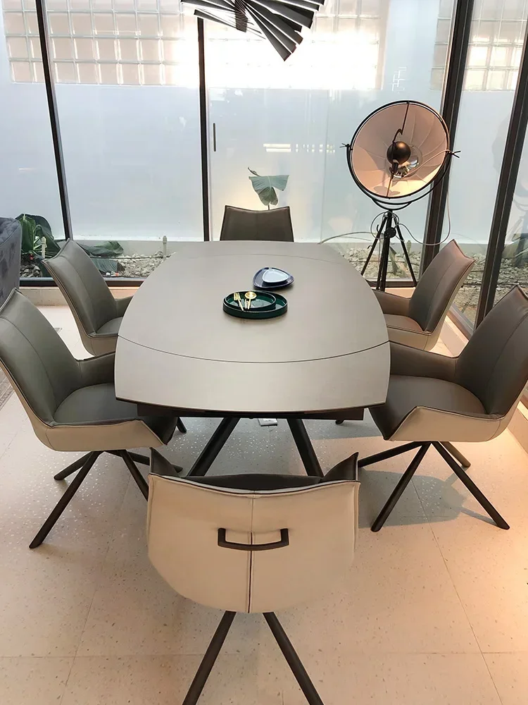 Kalai Rock Plate Telescopic Dining Table Elliptically Rotating Dining Table and Chair Combination