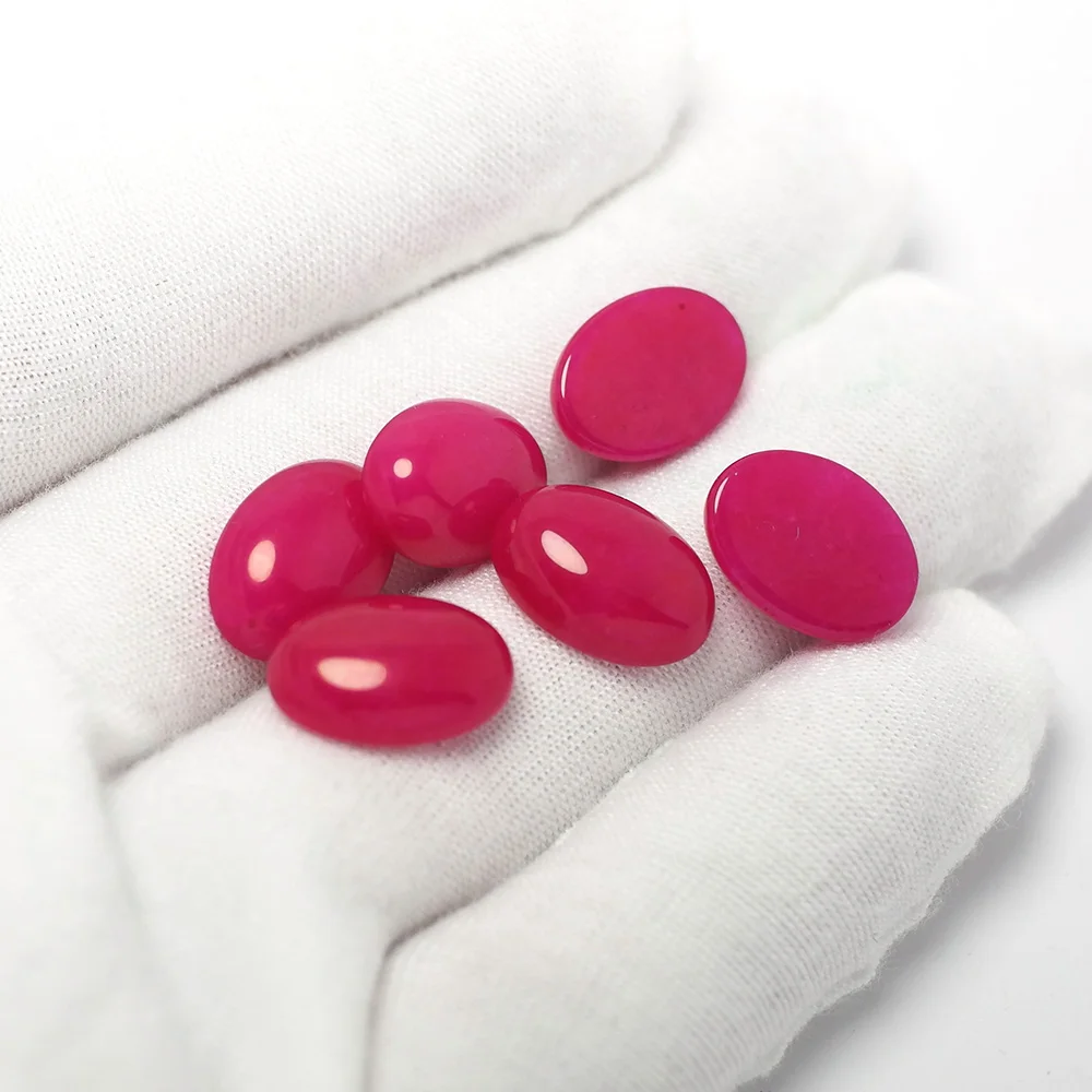 10pcs Oval Rose Red Cabochon Stones,10x14mm Polished Flat Back Stone,Earring Jewelry Necklace Making,Pendant Accessories