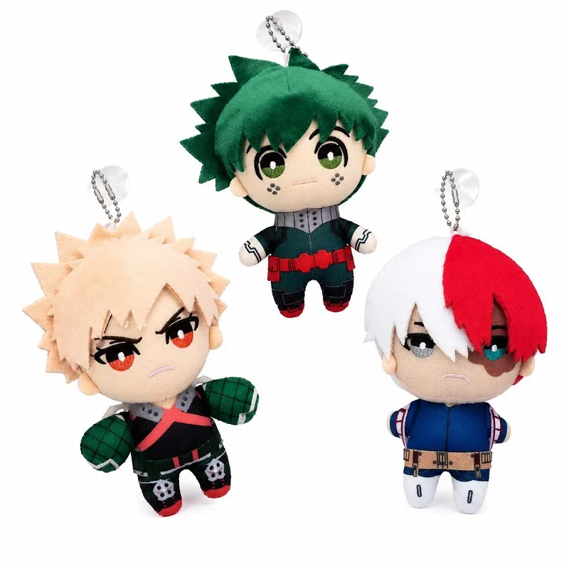 Anime Hero Plush Keychain Kawaii Green Hair Spiky Blonde Half Red White Boy Stuffed Doll Cute Cartoon Bag Charm Toy Gift 15cm - view 6