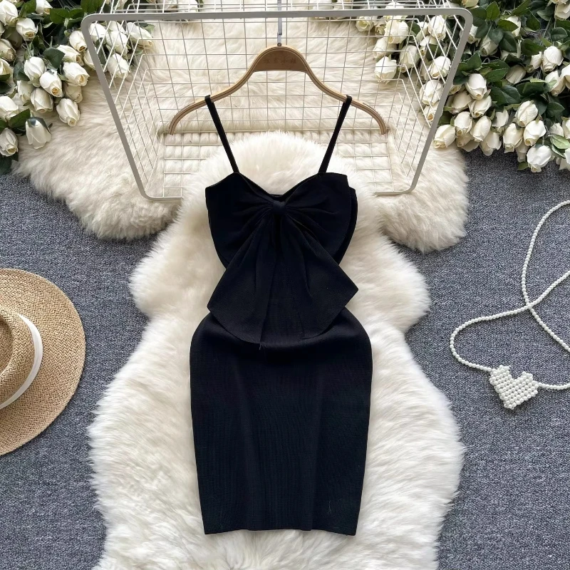 Damska Mini sukienka na imprezę Bodycon seksowna koronkowa z odkrytymi plecami solidna dzianinowa kokarda letnia sukienka płaszcza nocne stroje klubowe moda nowość